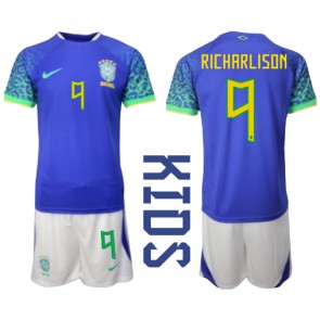 Brazílie Richarlison #9 Dětské Venkovní dres komplet MS 2022 Krátký Rukáv (+ trenýrky)